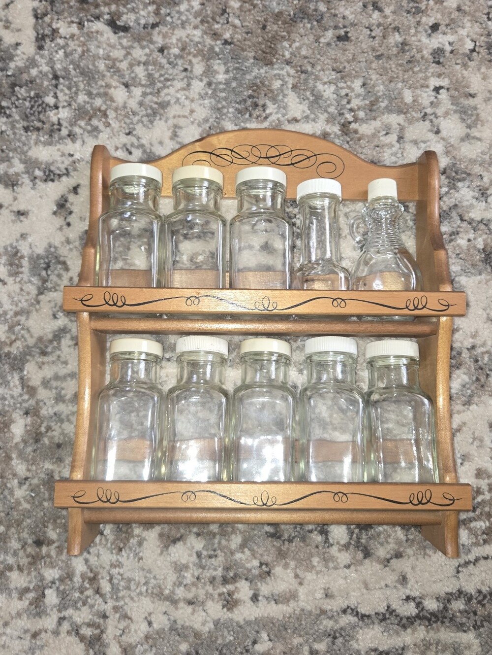 Wood Spice Rack with 10 Clear Glass Jars and Lids - Natural Wood